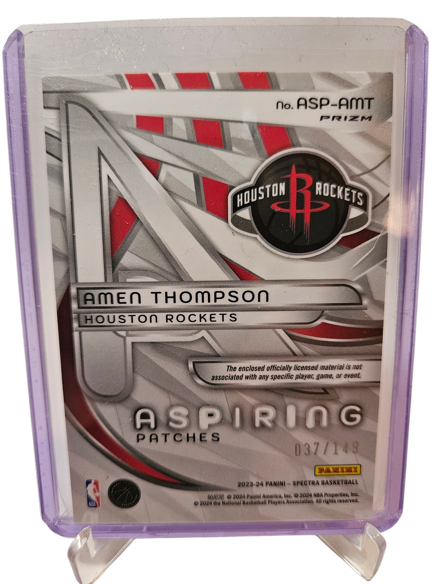 2023-24 Panini Spectra #ASP-AMT Amen Thompson Rookie Card Aspiring Patch Silver 037/149