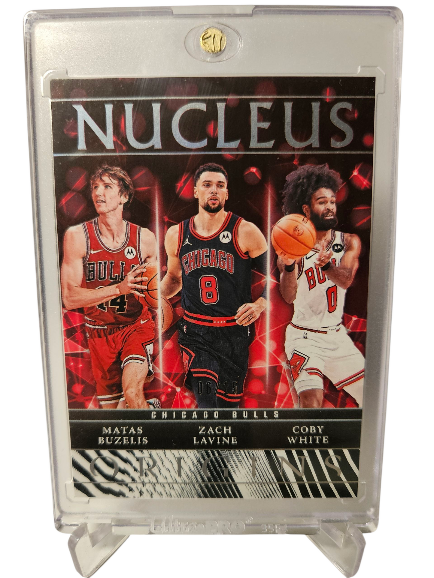 2024-25 Panini Origins #4 Matas Buzelis Rookie Card/Zach Lavine/Coby White Origins Nucleus Zebra SSP 06/15