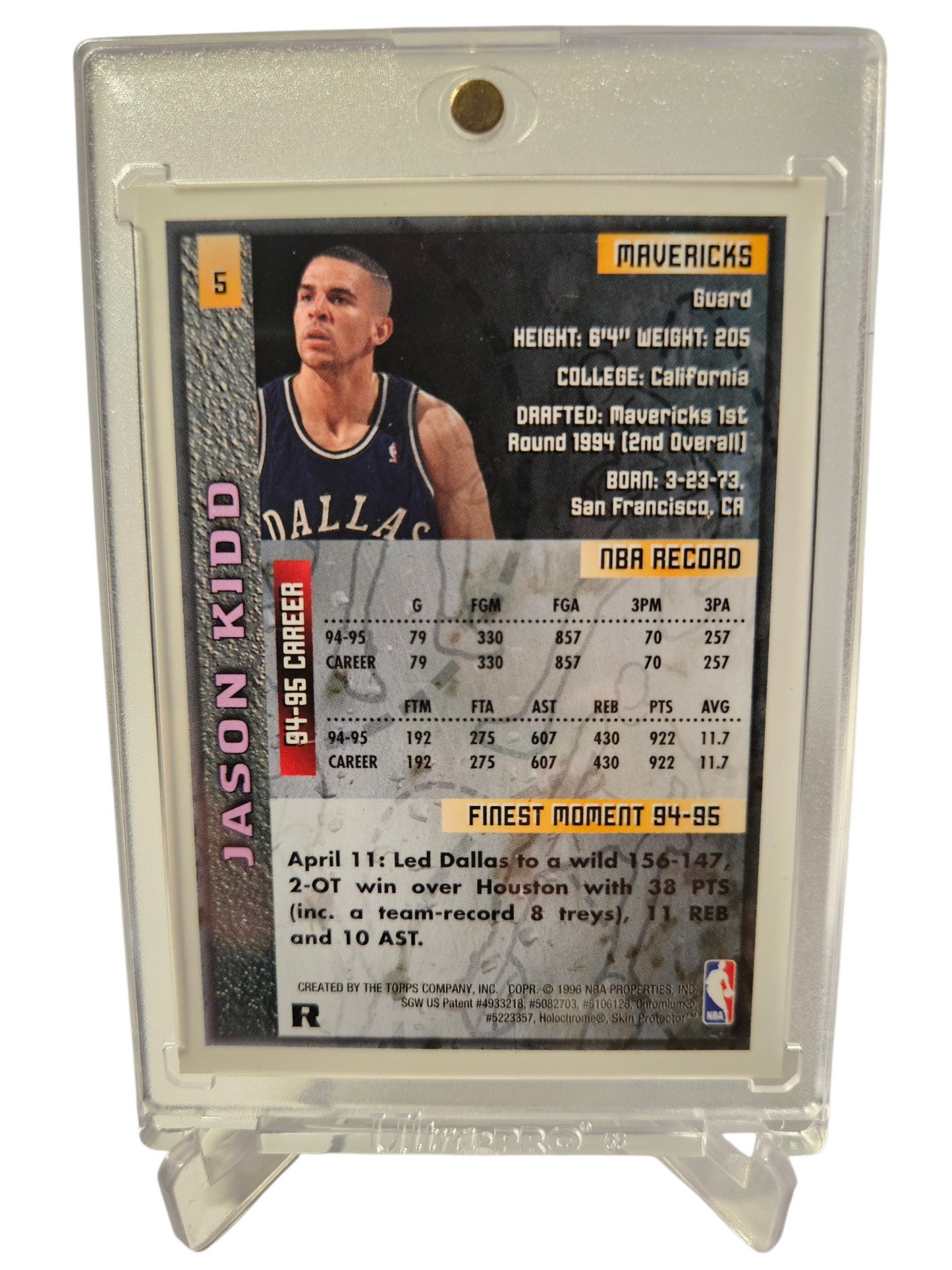 1996 Topps Finest #5 Jason Kidd Blue Refractor With Protective Coating