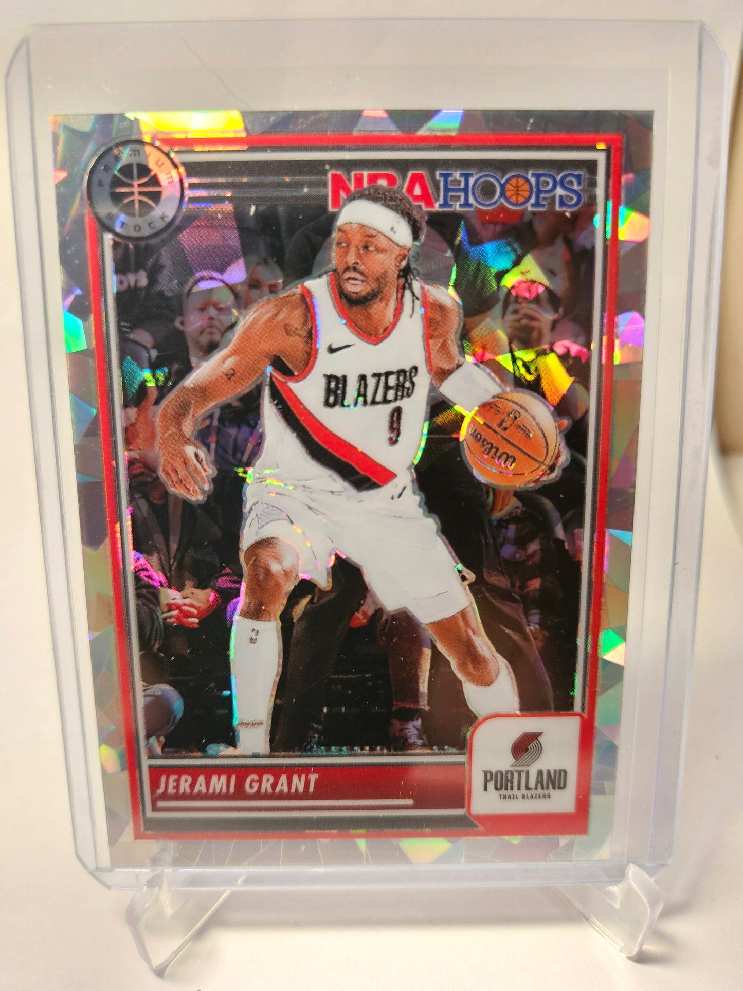 2023-24 Panini Hoops Premium Stock #22 Jerami Grant Silver Cracked Ice Prizm