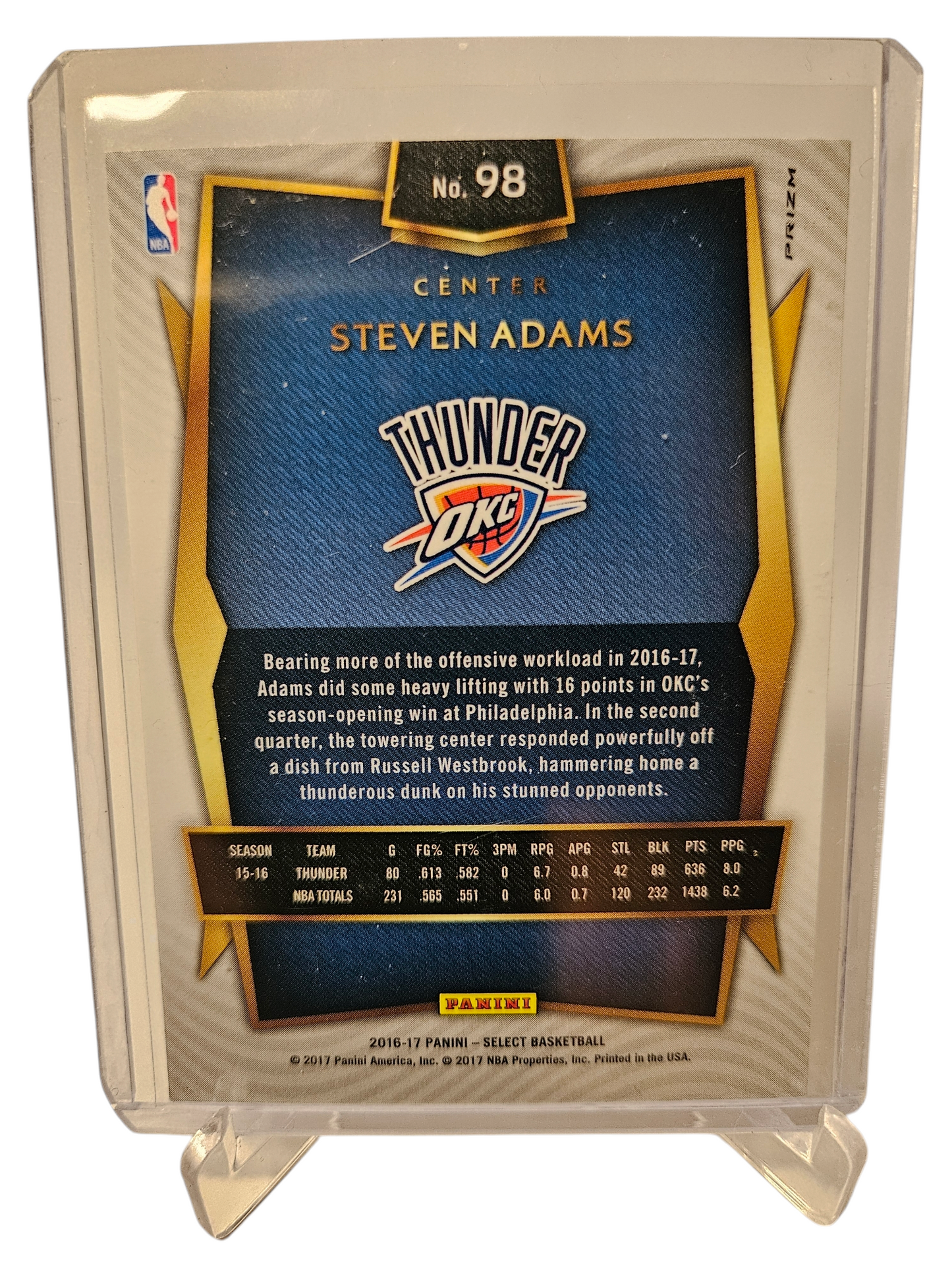 2016-17 Panini Select #98 Steven Adams Silver Prizm