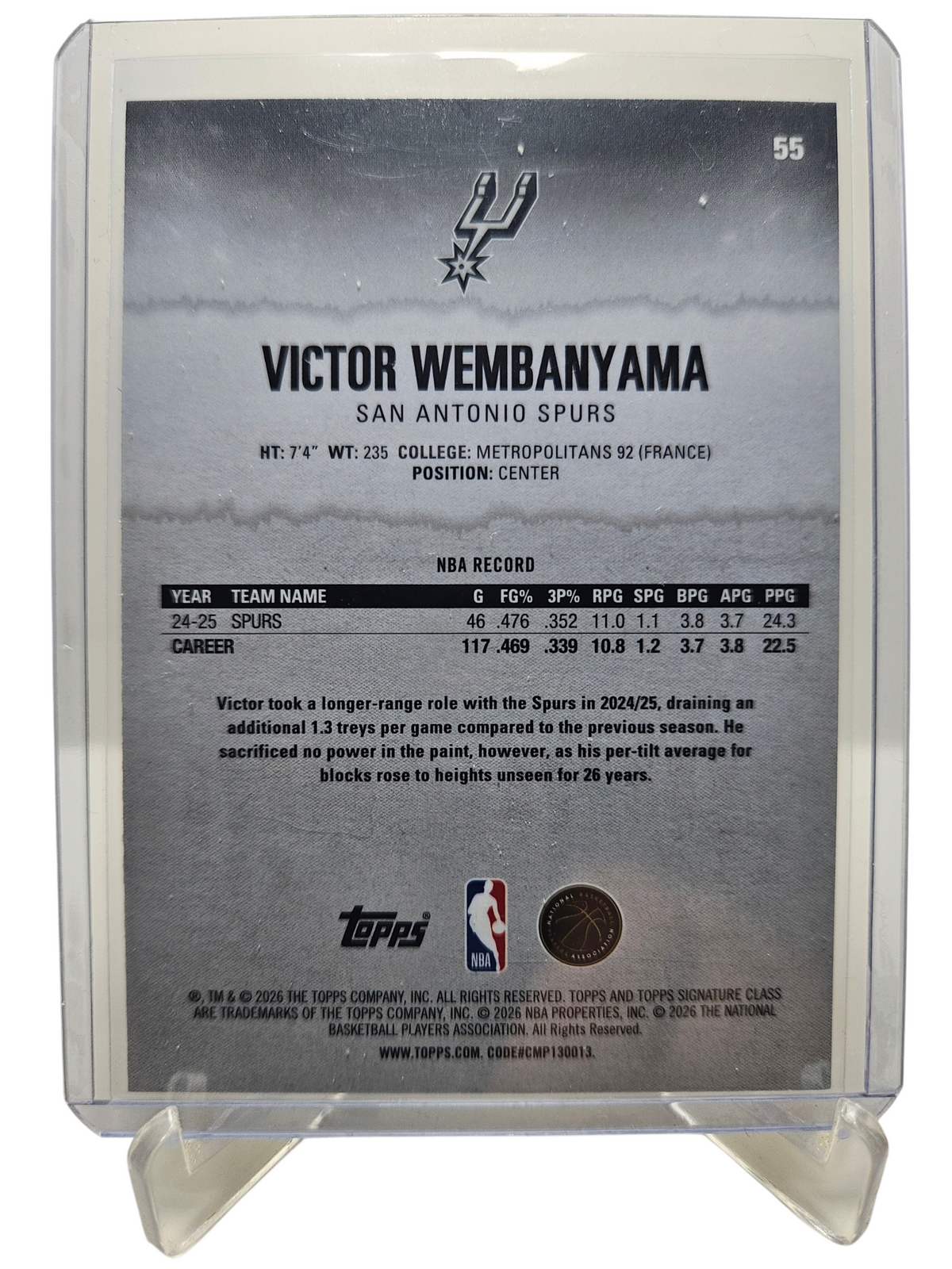 2025-26 Topps Signature Class #55 Victor Wembanyama  Chrome