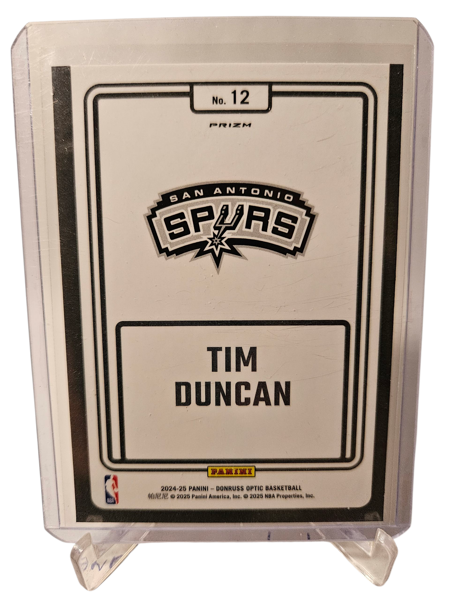 2024-25 Panini Donruss Optic #12 Tim Duncan Winner Stays Purple Holo Prizm