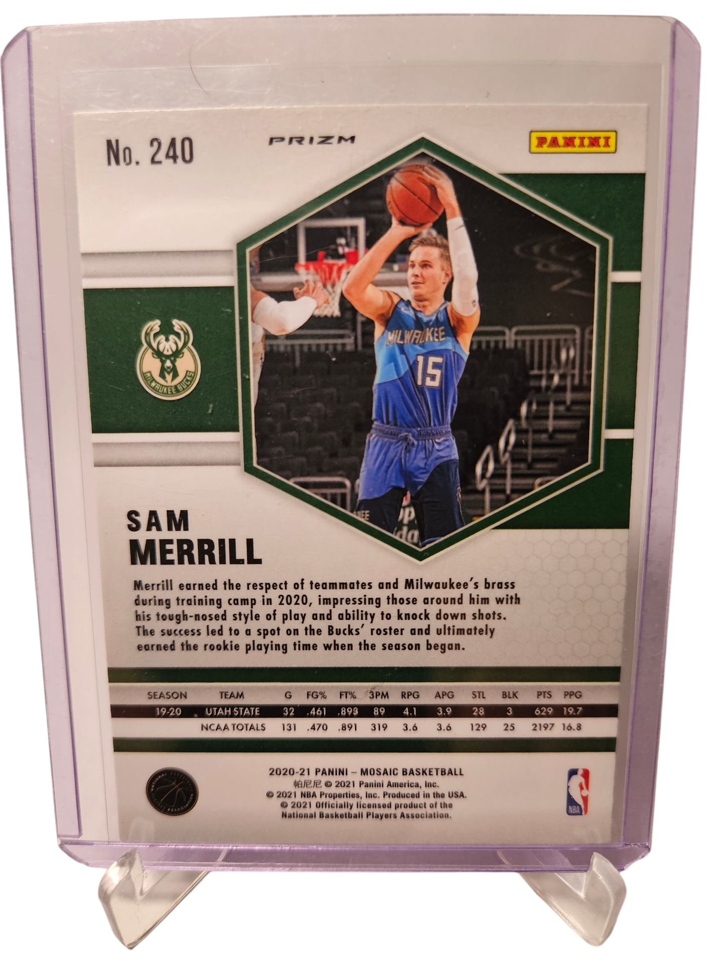 2020-21 Panini Mosaic #240 Sam Merrill Rookie Card Res Mosaic Prizm