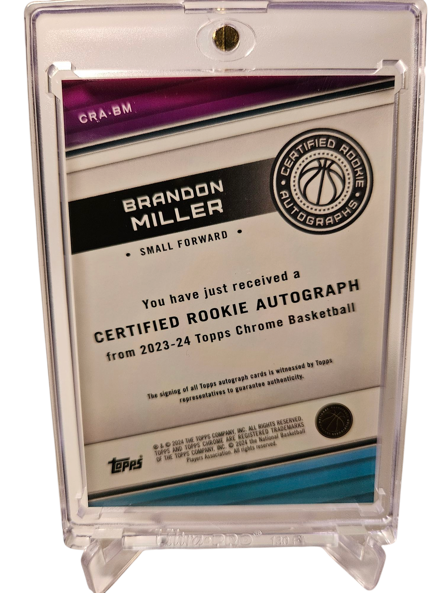 2023-24 Topps Chrome #CRA-BM Brandon Miller Certified Rookie Autographs