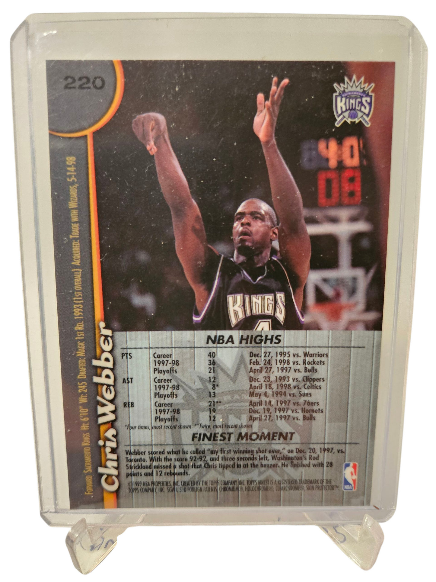 1999 Topps Finest #220 Chris Webber With Protective Coating