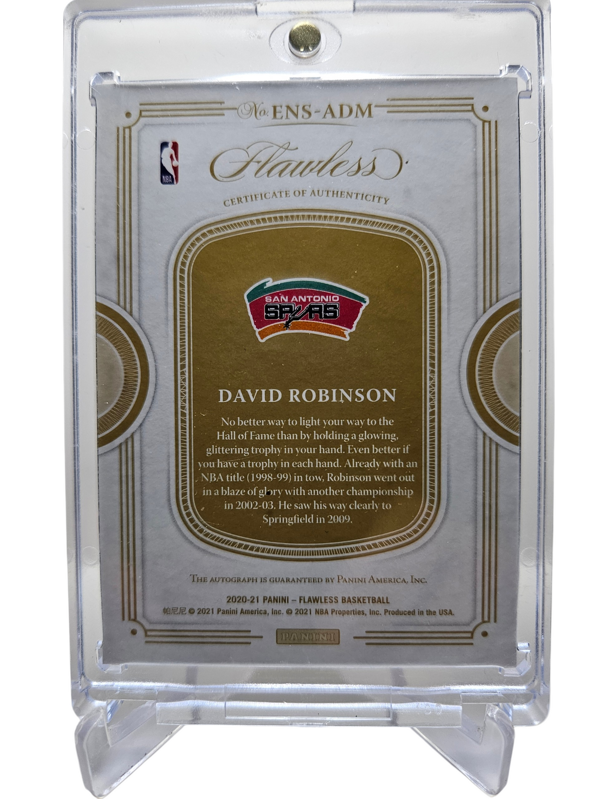 2020-21 Panini Flawless #ENS- ADM David Robinson Enshrined Signatures On Card Autograph Gold 04/10