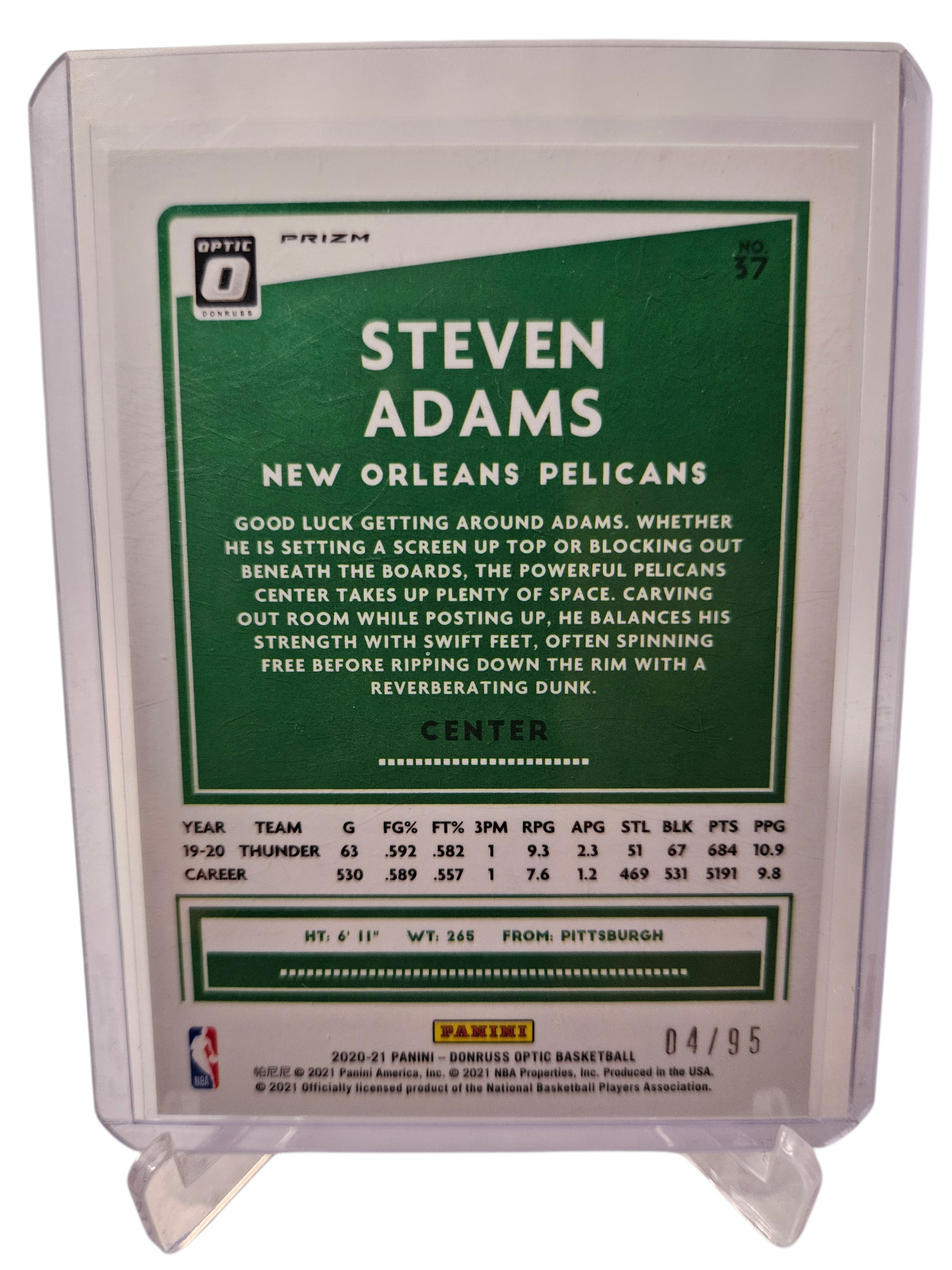 2020-21 Panini Donruss Optic #37 Steven Adams Purple Fastbreak Prizm 04/95