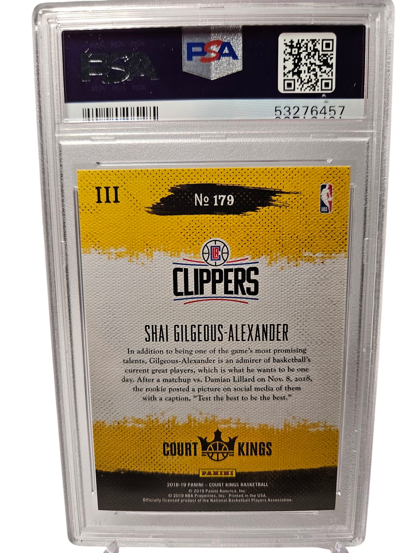 2018 Panini Court Kings #179 Shai Gilgeous Alexander Rookies III PSA9 Mint