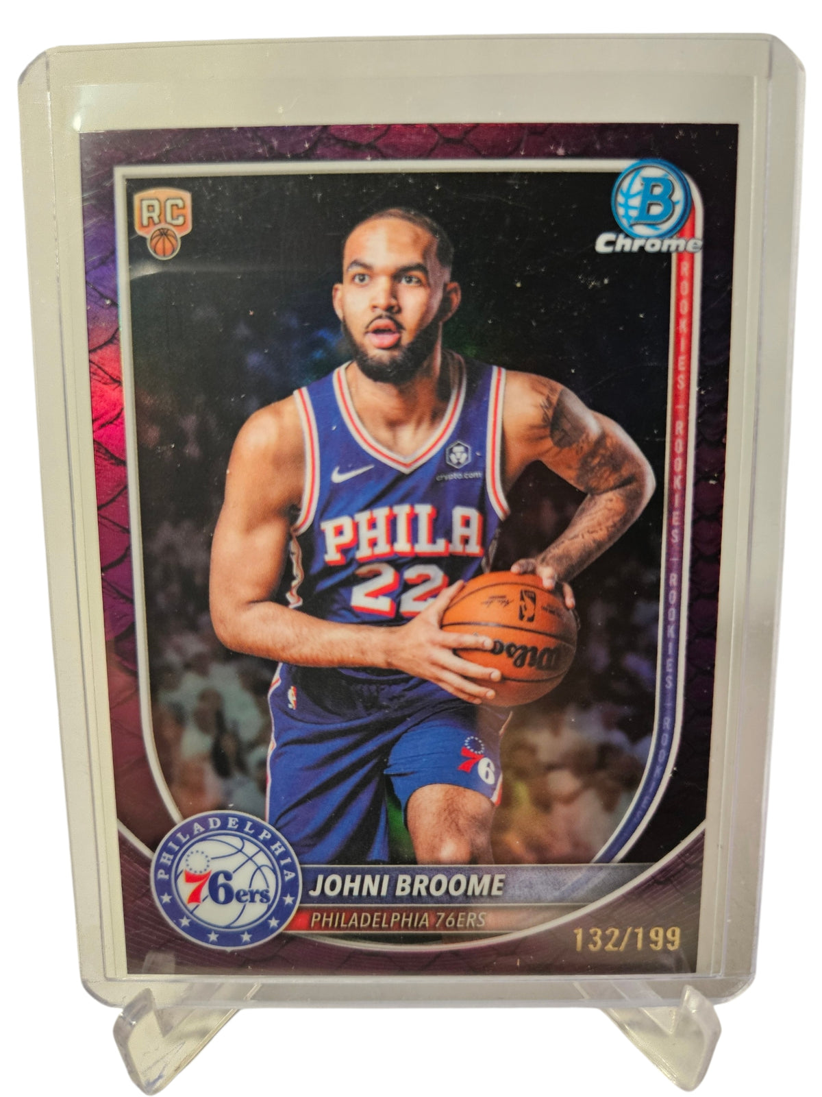 2025 Topps Bowman Chrome  #BCV-35 John Broome Rookie Card Purple Reptilian Refractor 132/199