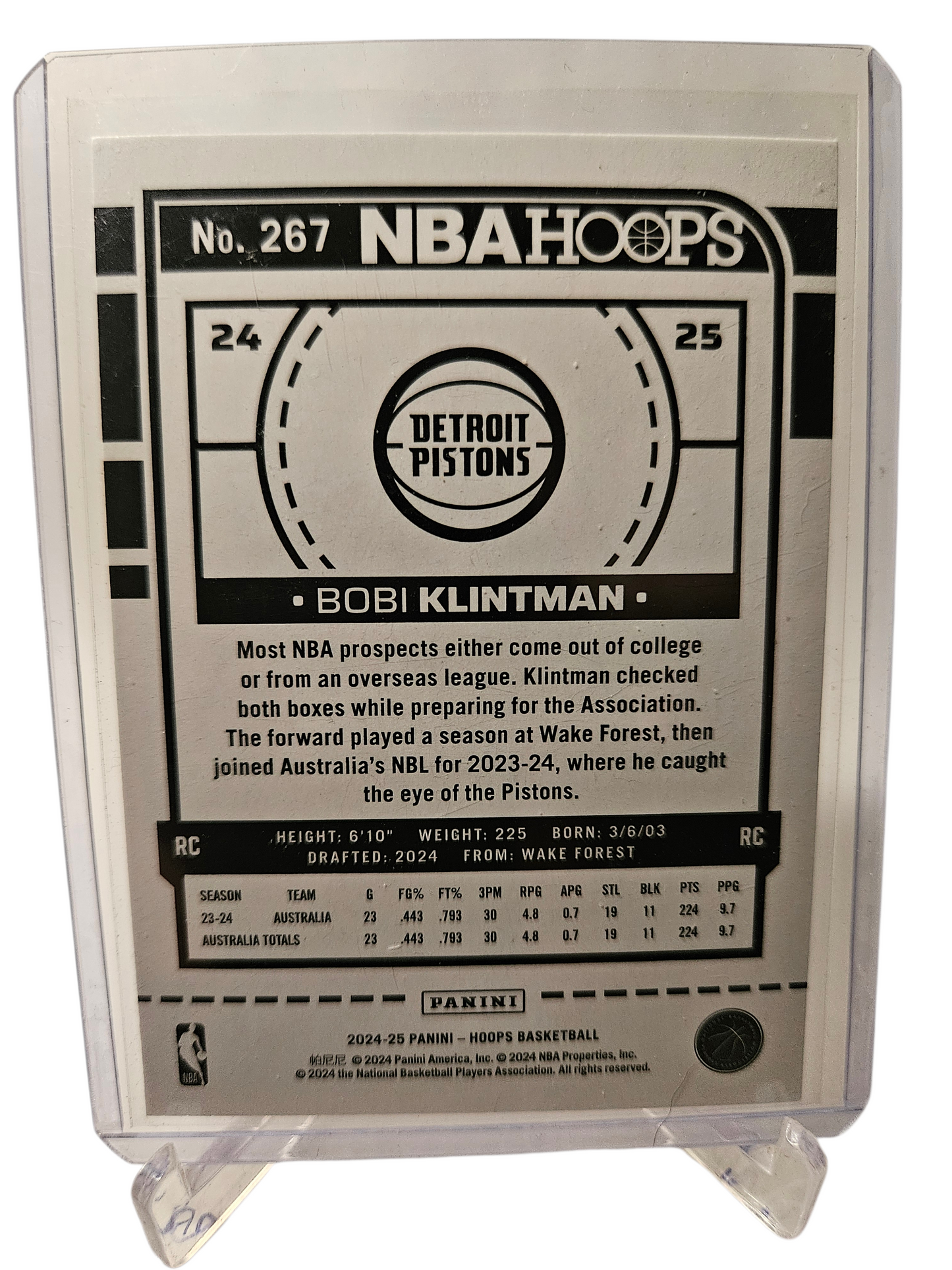 2024-25 Panini Hoops #267 Bobi Klintman Rookie Card