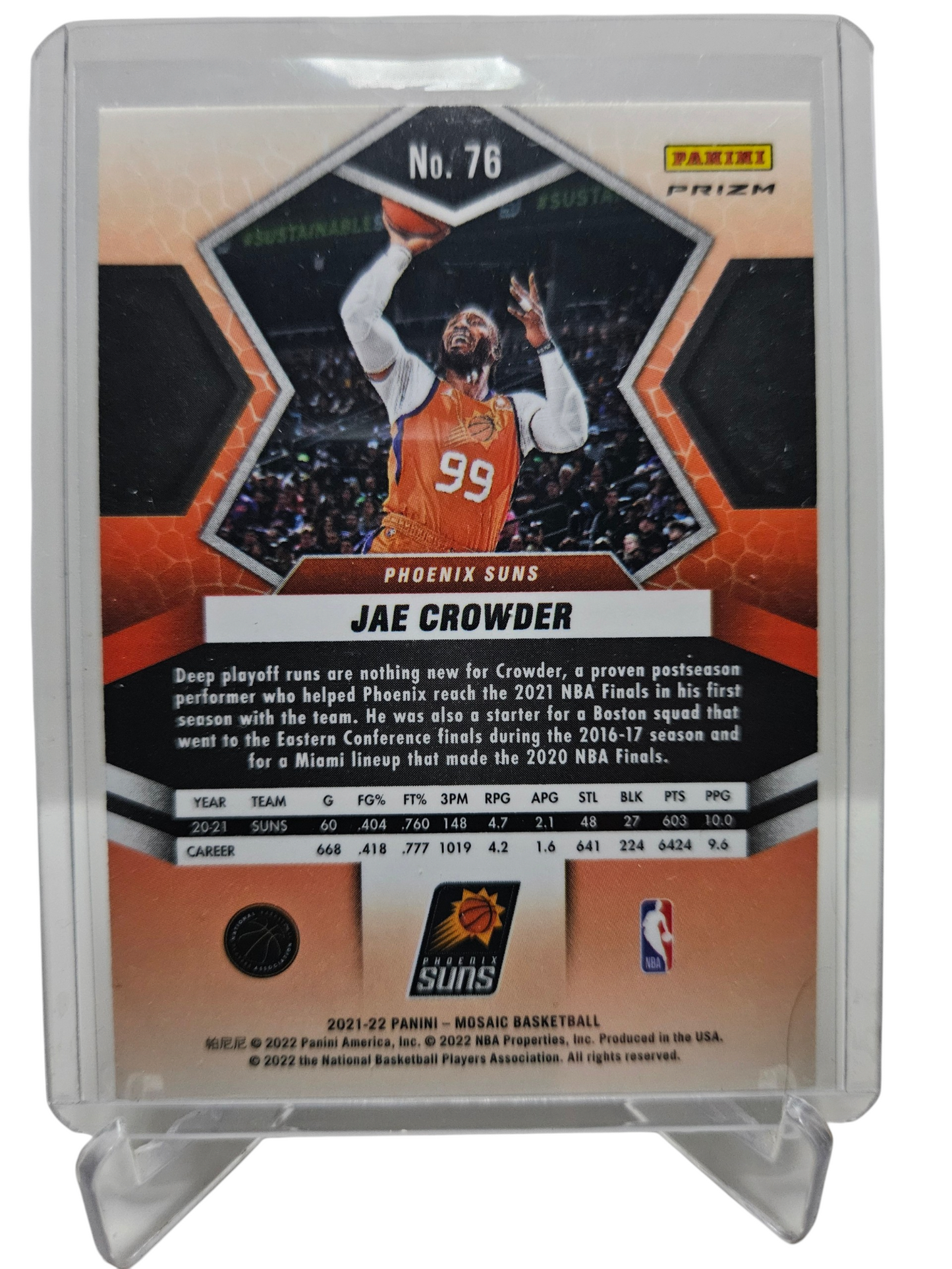 2021-22 Panini Mosaic #76 Jae Crowder Silver Prizm