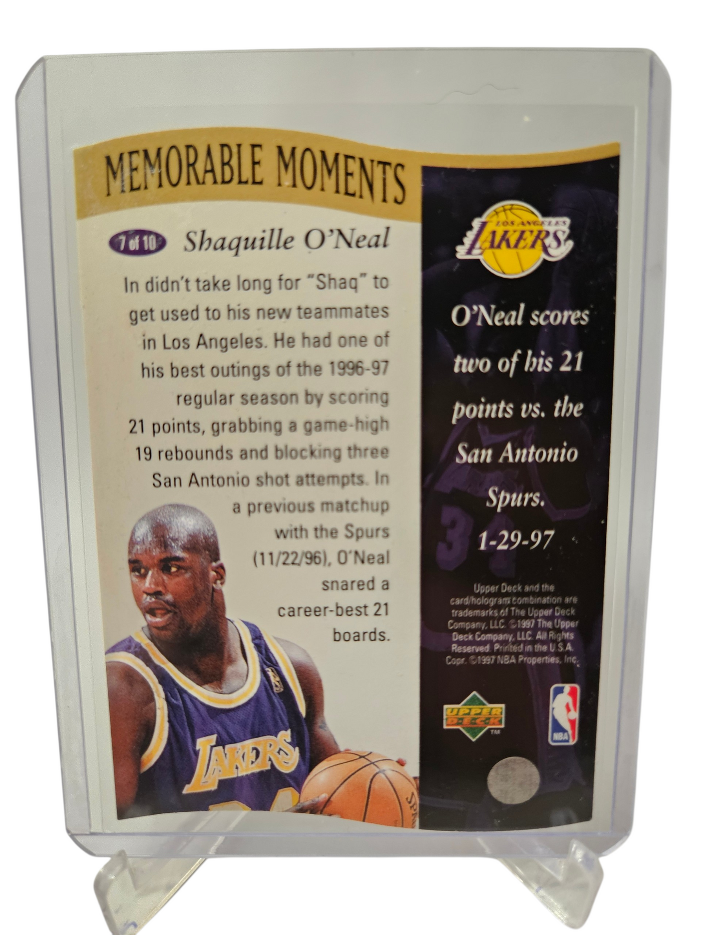 1997 Upper Deck #7 of 10 Shaquille O'Neal Memorable Moments