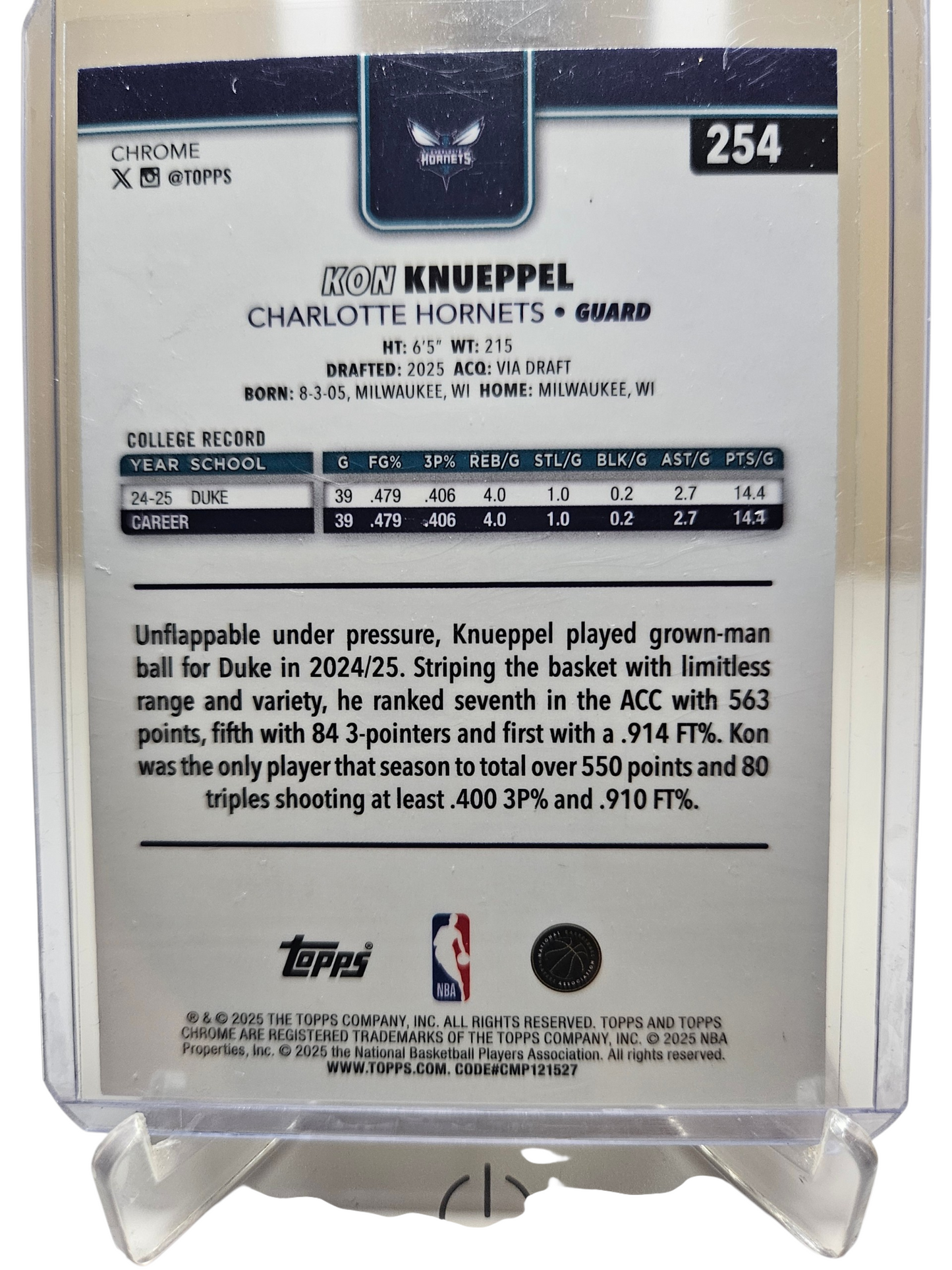 2025 Topps Chrome #254 Kon Knueppel Rookie Card