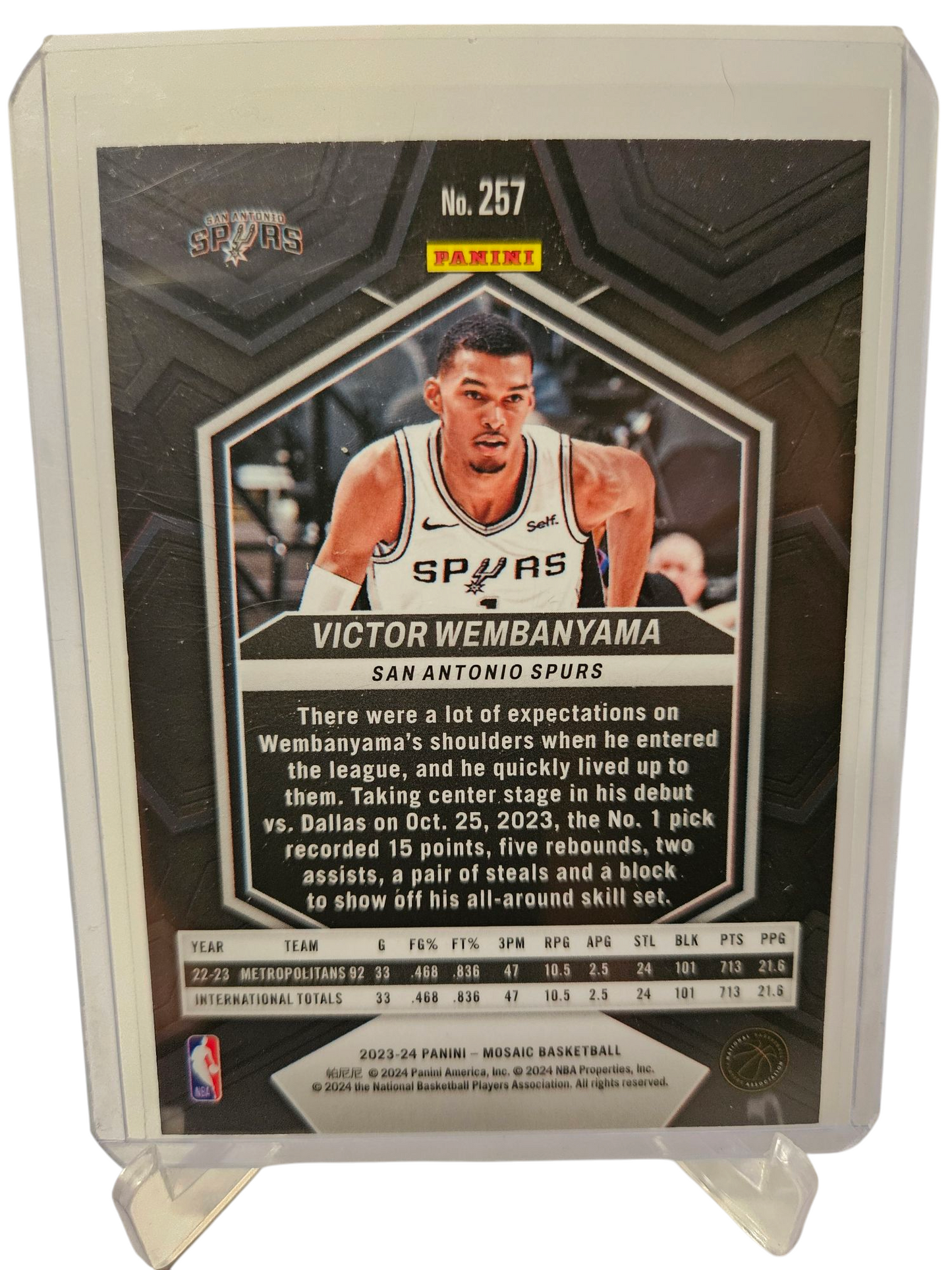2023-24 Panini Mosaic #257 Victor Wembanyama Rookie Card NBA Debut