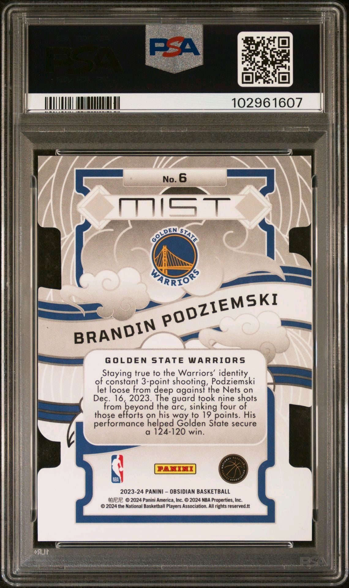 2023-24 Panini Obsidian #6 Brandin Podziemski Rookie Card Mist Die Cut Case Hit SSP PSA9 Mint