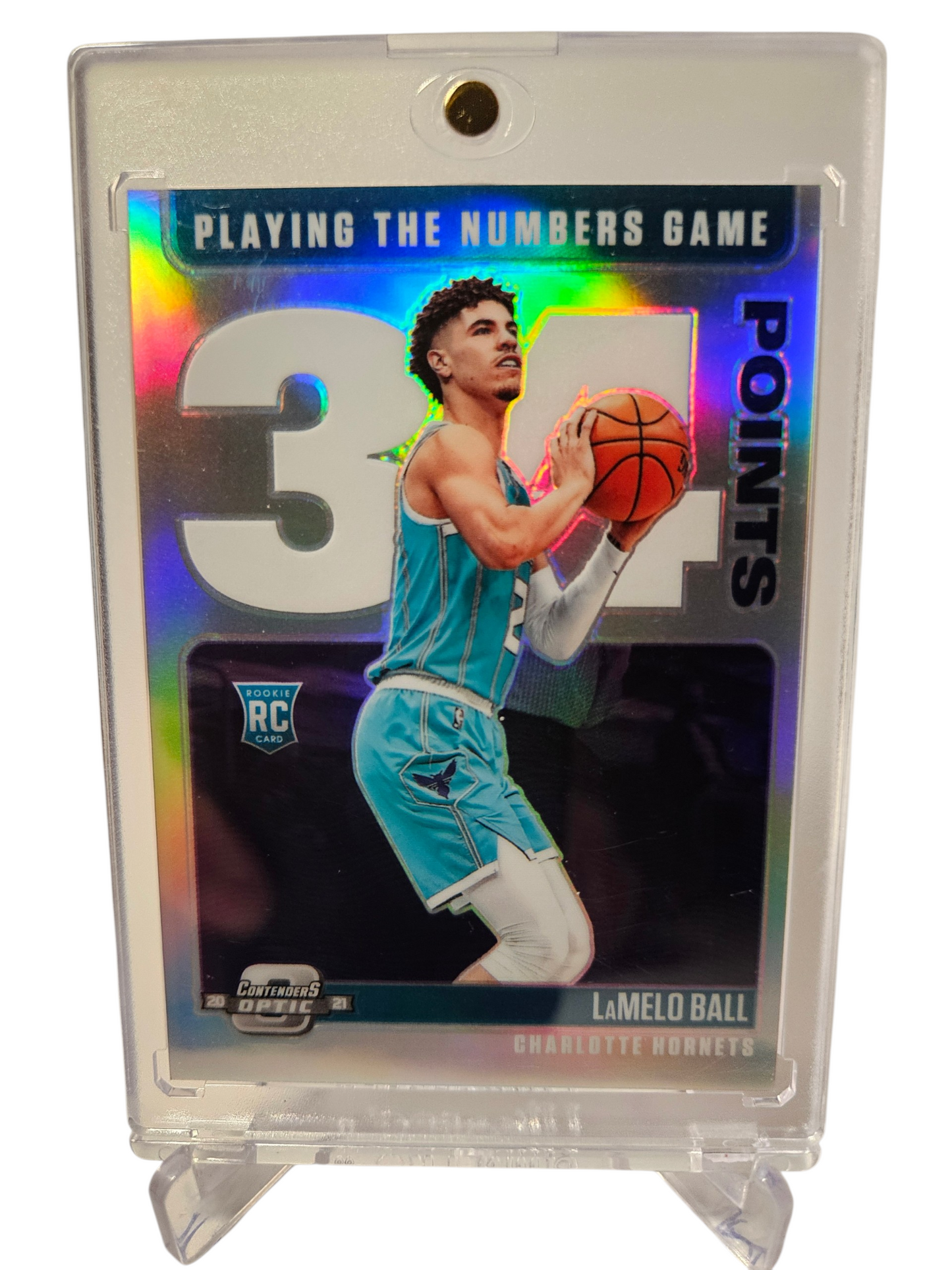 2020-21 Contenders Optic #18 LaMelo Ball Rookie Card Playing The Numbers Game 34 Points Silver Prizm Case Hit
