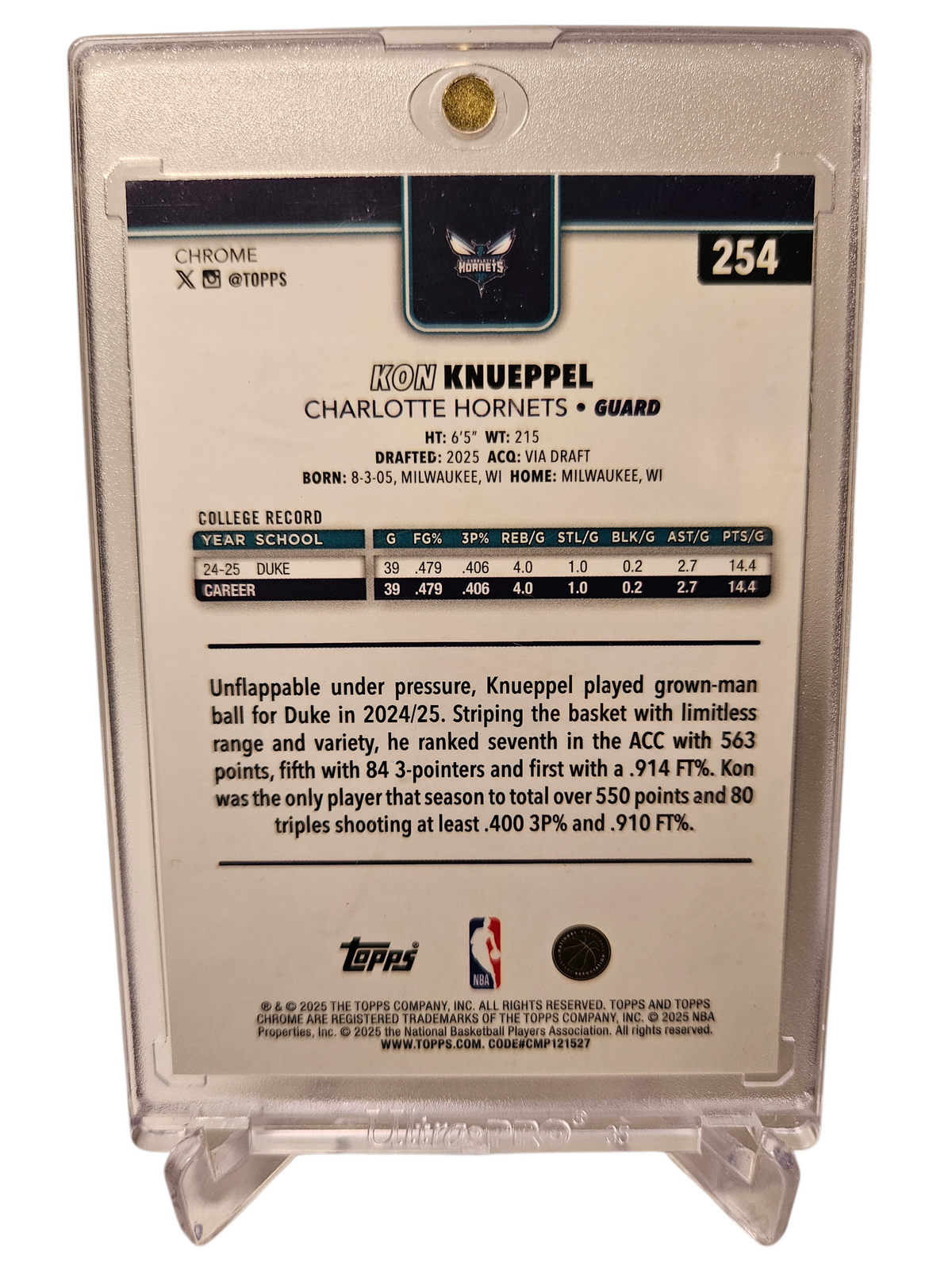 2025 Topps Chrome #254 Kon Knueppel Rookie Card