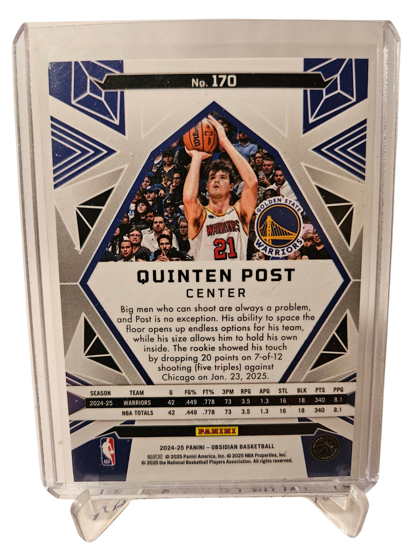 2024-25 Panini Obsidian #170 Quinten Post Rookie Card