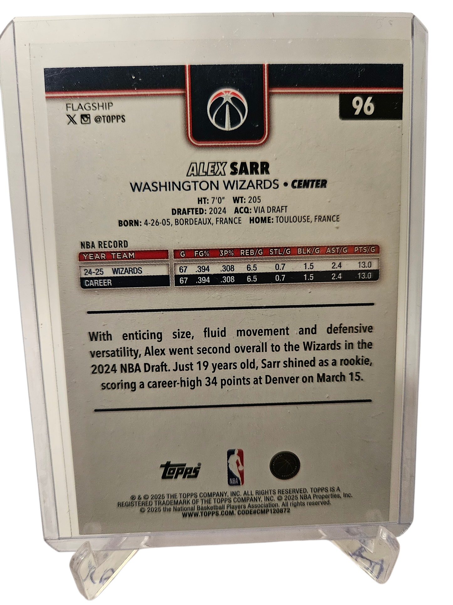 2024-25 Topps #96 Alexandre Sarr Rookie Card NBA All Rookie Team