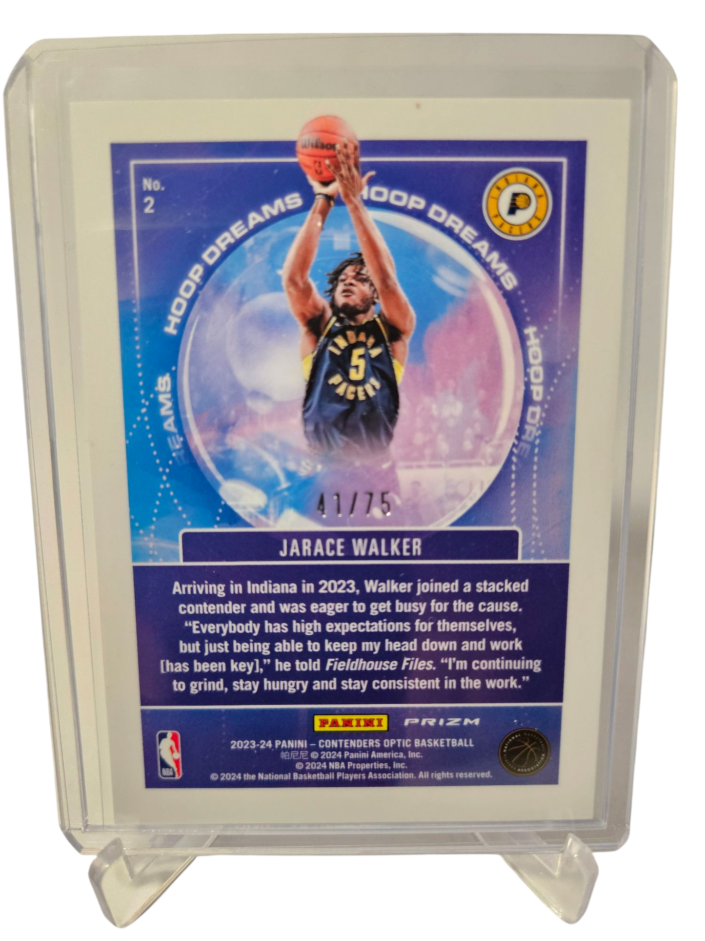 2023-24 Panini Contenders Optic #2 Jarace Walker Rookie Card Hoops Dreams Blue Cracked Ice Prizm 41/75