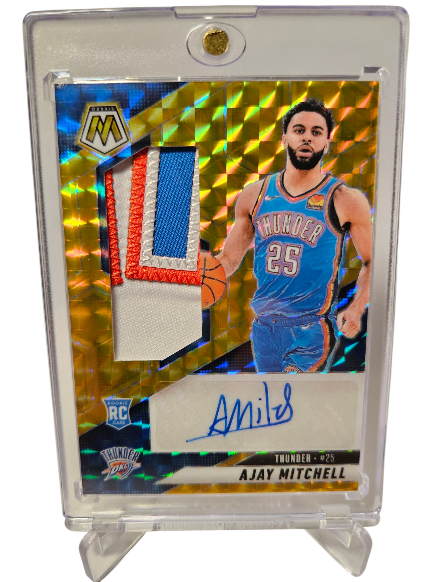 2024-25 Panini Mosaic #RJA-AJY Ajay Mitchell RPA Gold Mosaic Prizm 07/10