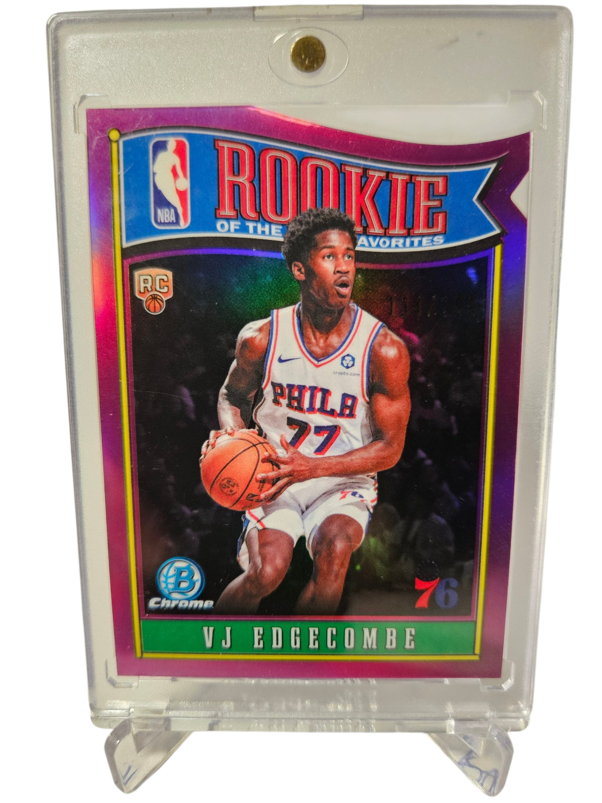 2025 Topps Bowman Chrome #RY-3 VJ Edgecombe Rookie Of The Year Favourites Die Cut Purple Refractor 134/199