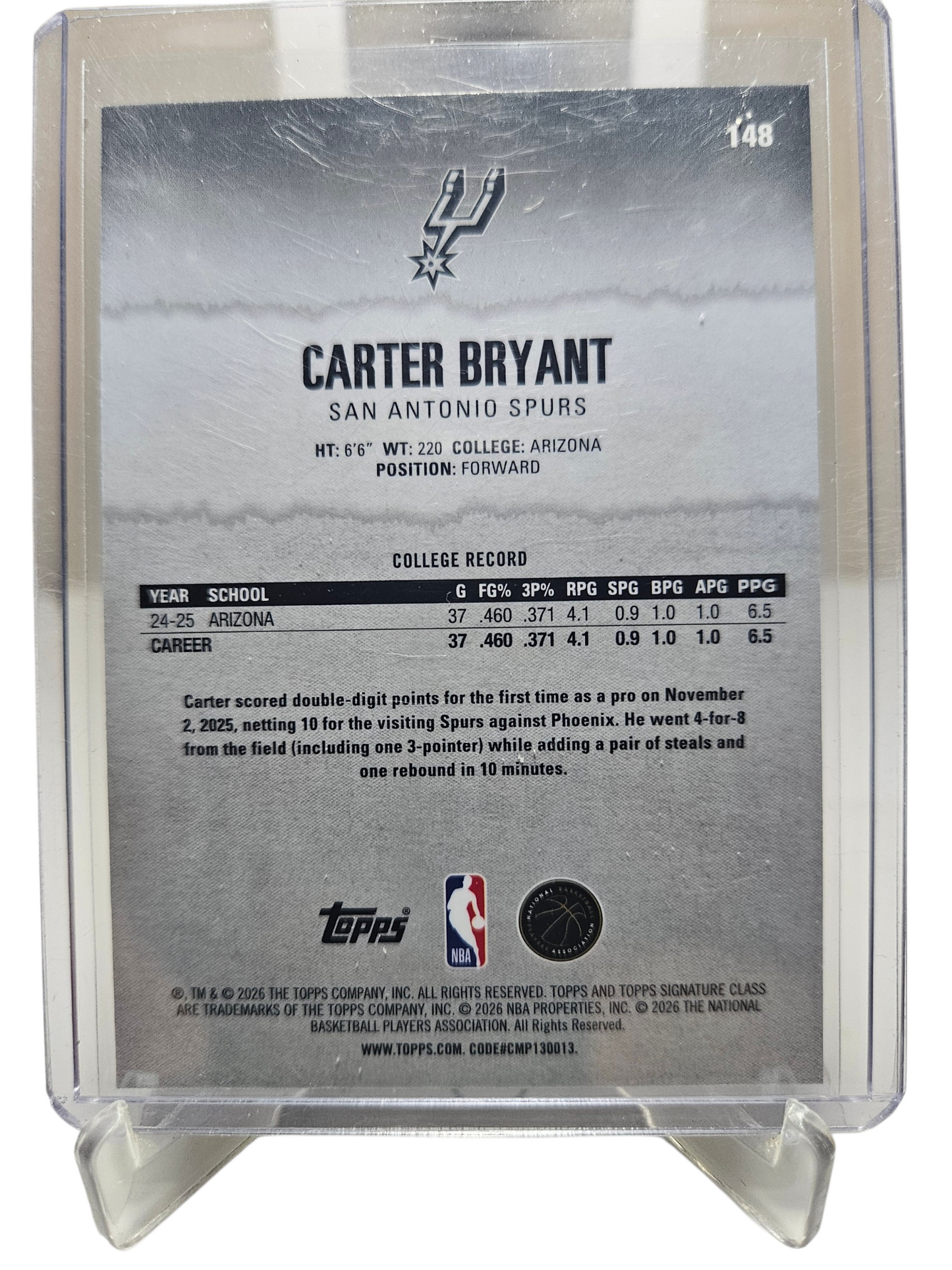 2025-26 Topps Signature Class #148 Carter Bryant Rookie Card