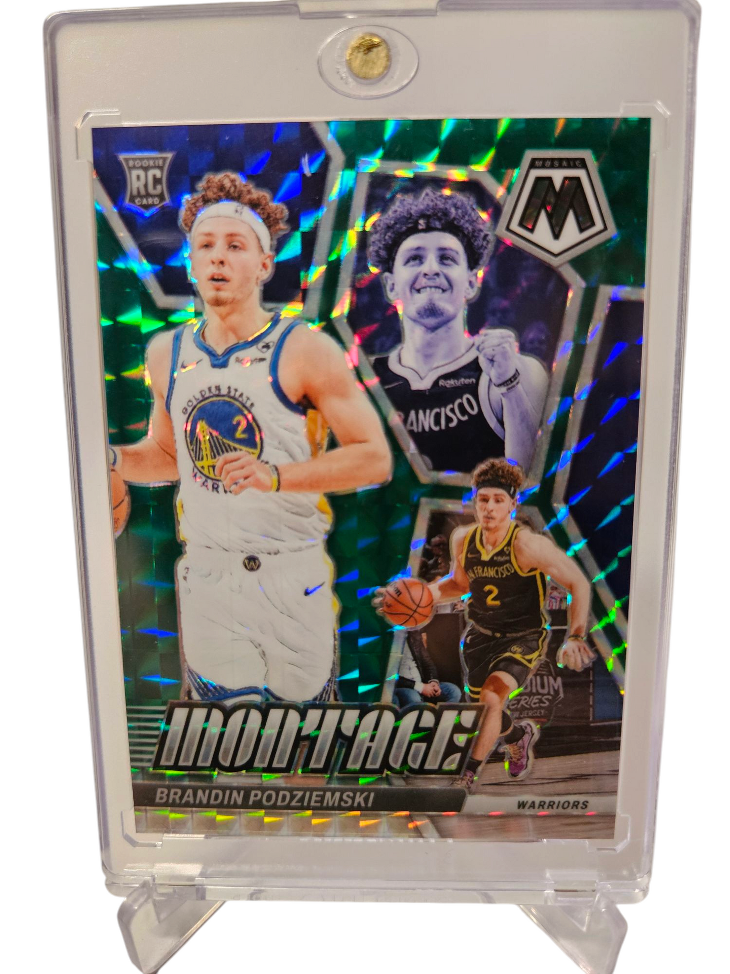 2023-24 Panini Mosaic #27 Brandin Podziemski Rookie Card Montage Green Prizm 72/75