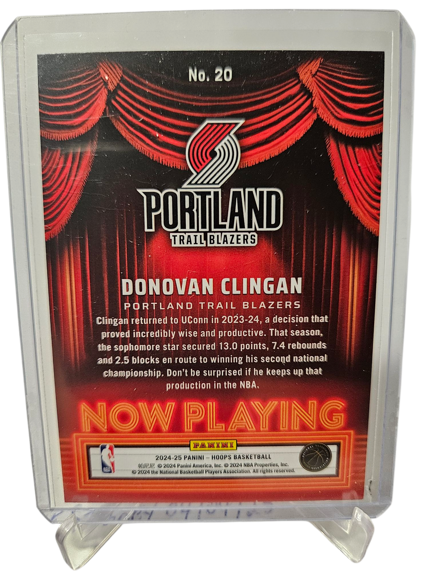 2024-25 Panini Hoops #20 Donovan Clingan Rookie Card Now Playing