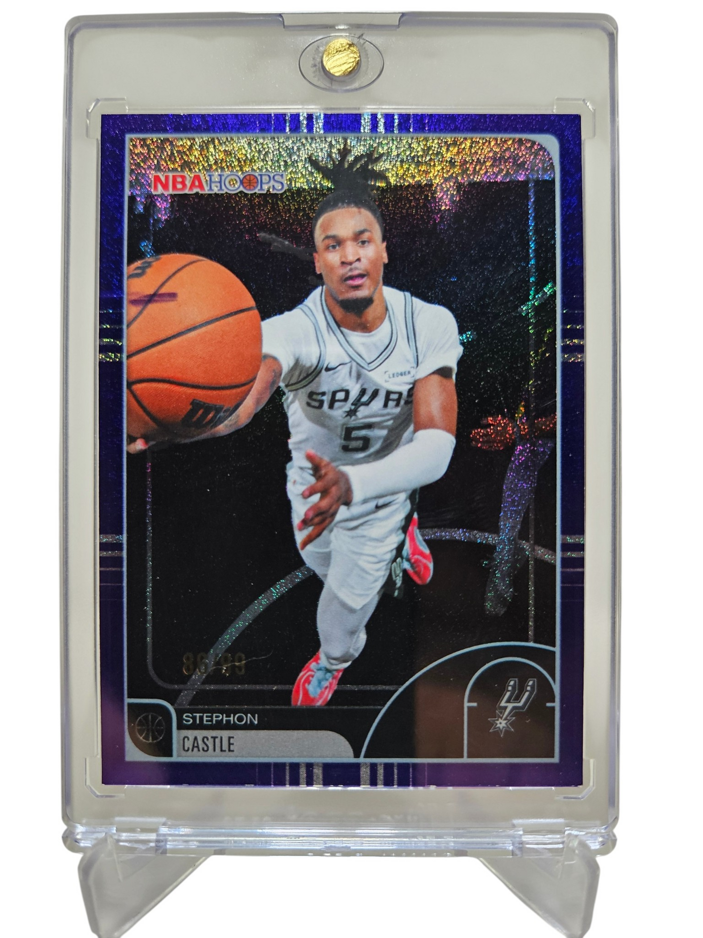2025-26 Topps Hoops #47 Stephon Castle Purple Pixel Burst 86/99