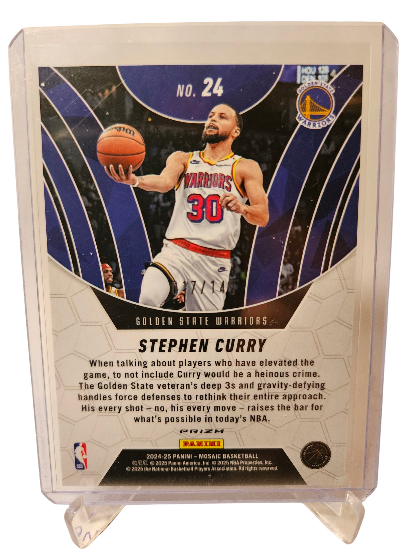 2024-25 Panini Mosaic #24 Stephen Curry Elevate Blue Lava Prizm 017/149