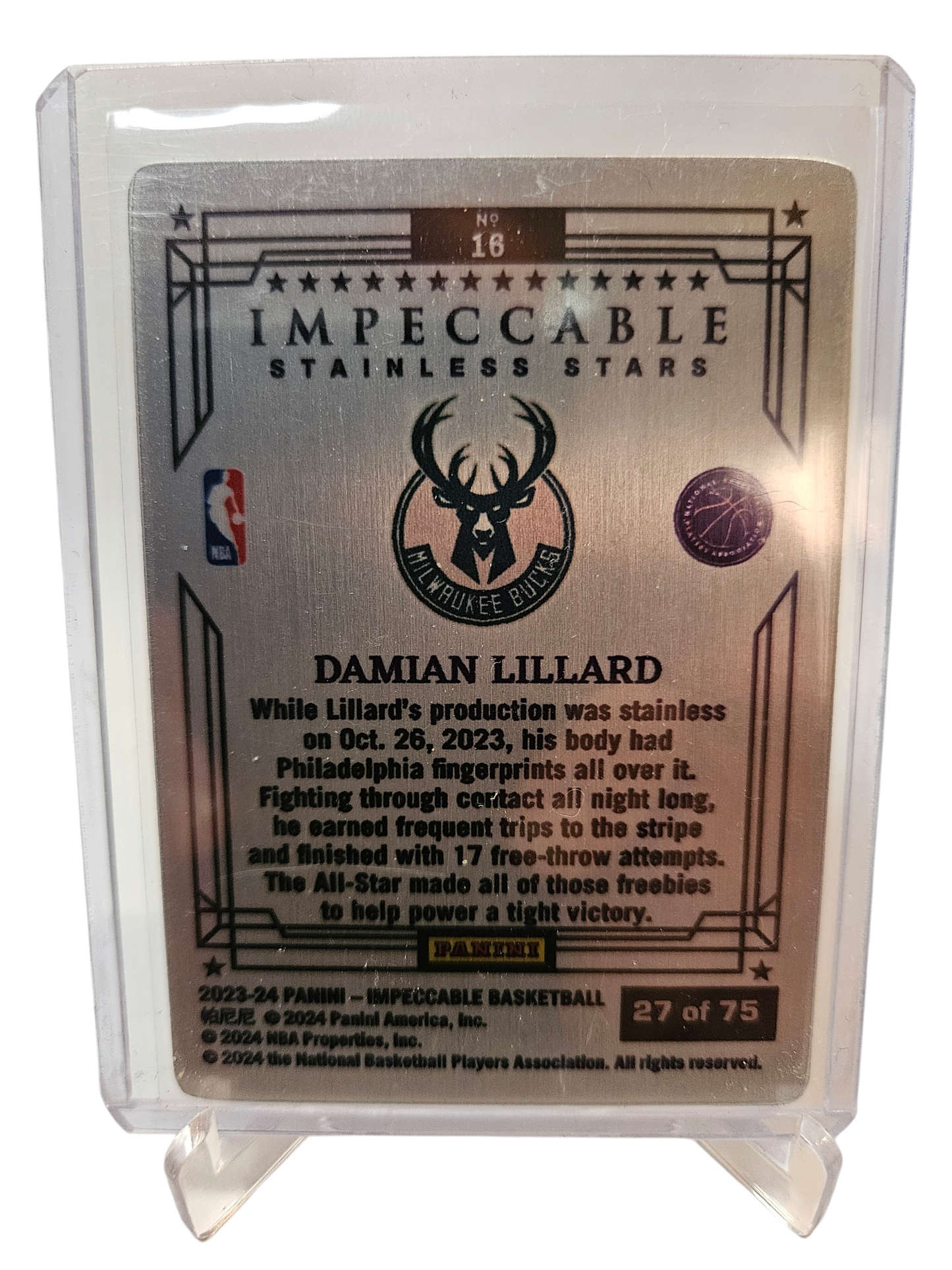 2023-24 Panini Impeccable #16 Damian Lillard Stainless Stars 27/75