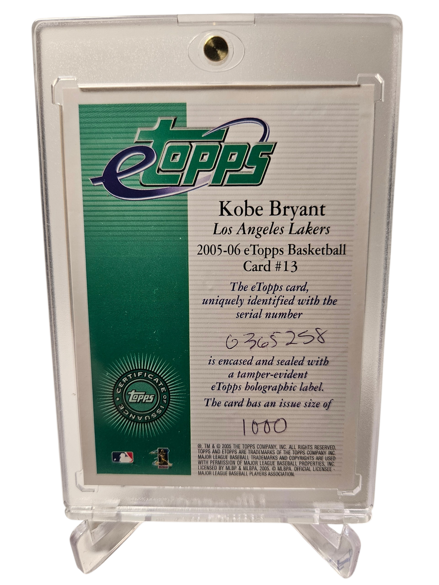 2005-06 Topps Finest #13 Kobe Bryant Refractor limited to 1000 Topps sealed comes with Topps Certificate Of Issuance