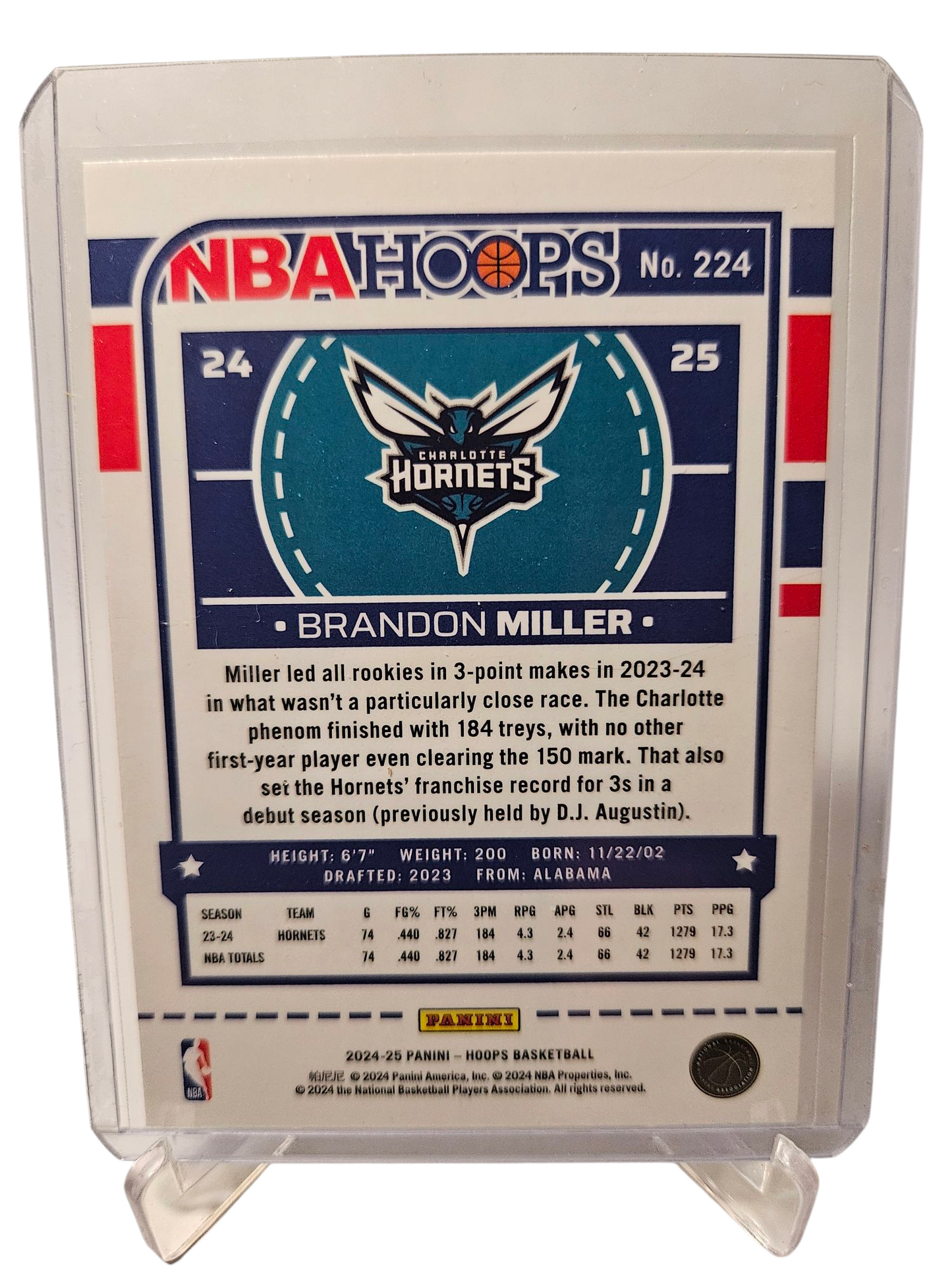 2024-25 Panini Hoops #224 Brandon Miller Premium