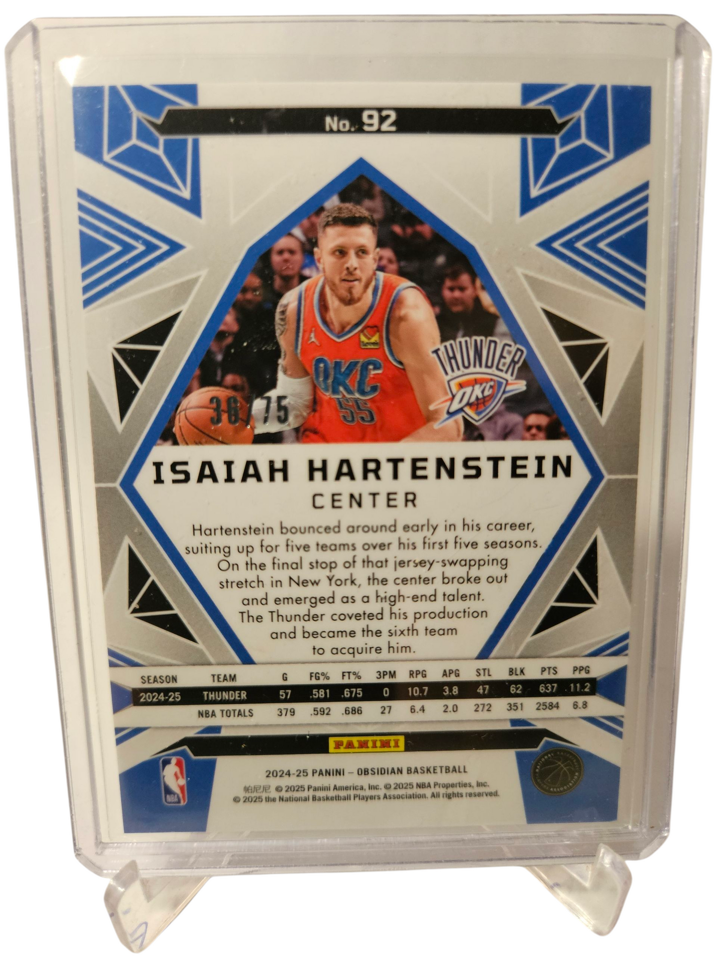 2024-25 Panini Obsidian #92 Isiah Hartenstein Purple Flood 36/75