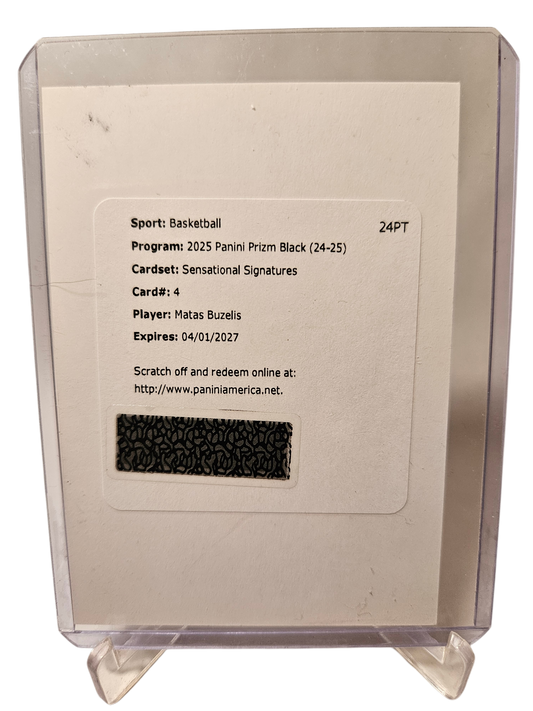 2024-25 Panini Prizm Black #4 Matas Buzelis Rookie Card Sensational Signatures Autograph Redemption